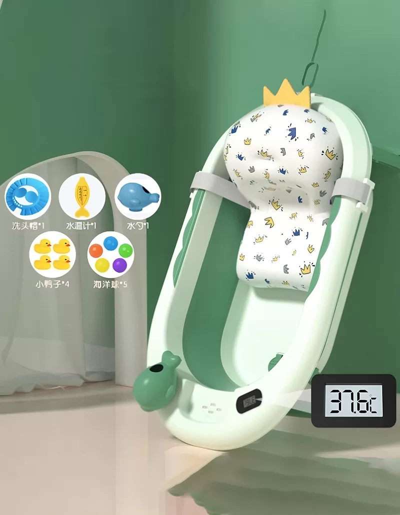 Bañera-tina-plegable-para-bebés-y-accesorios-3 Kit Completo de Tina Bañera Plagable para bebés Verde - Imagen 1