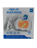 POP IT ELECTRONICO PORTATIL EN ESPAÑOL 3RA GENERACION Diseñado para niños de 3 a 12 años, adolescentes, profesionales ocupados y cualquier persona que anhela emoción sin parar, ya sea que estés en un viaje, viajando, sintiéndote inquieto, estresado o simplemente buscando desterrar el aburrimiento, nuestro juguete antiestrés Pop It garantiza un placer de juego sin fin. Funciones: Contiene 4 modos de juego. Modo desafío: Aborda 80 niveles en total y cada nivel requiere completar 5 niveles menores antes de pasar al siguiente nivel. A medida que aumenta el número de niveles, aumenta el número de luces encendidas y disminuye el límite de tiempo para cada nivel. Modo de memoria: Hay 9 niveles en total. Debe esperar a que se encienda la luz y se apague el tono para comenzar el juego. Luego inicia el botón de acuerdo con las secuencias de luz. Si presiona mal, el juego fallará y no habrá puntuación. Modelo de puntuación: Después de presionar los diez botones, debe presionar el botón atrás para ingresar a la siguiente ronda. Cuentas más luces apagues más alto será las puntuaciones. Puntuación perfecta de 100. Modo multijugador: Todos juegan un nivel y pasan a otro. A medida que aumenta el número de luces encendidas, el límite de tiempo disminuye. Atención: Cuando la luz está encendida durante el juego, es necesario apagarla por completo; después de seleccionar el modo, debes presionar el botón atrás para ingresar al juego. Mejora la velocidad, la memoria y el trabajo en equipo. ¡Prepárate para la diversión sin fin! **El volumen es ajustable y se puede silenciar por completo. ***Incluye 3 pilas AAA. Ventajas: Ayuda a reducir el estrés, ansiedad y episodios de nervios. Aumenta el desarrollo motriz y cognitivo mejorando la concentración y atención en niños. Eleva la motricidad, coordinación física y mental.