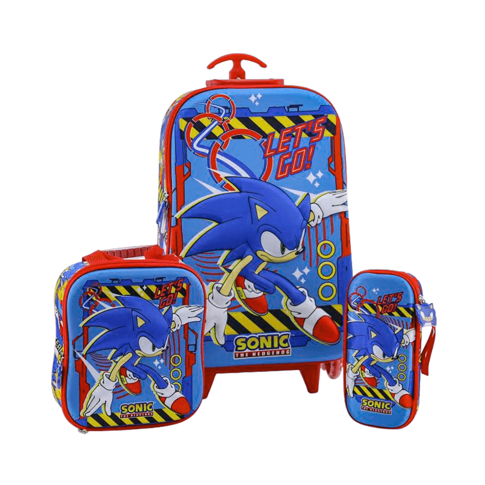mal-sonic1 set maleta de sonic, incluye maleta, lonchera y cartuchera