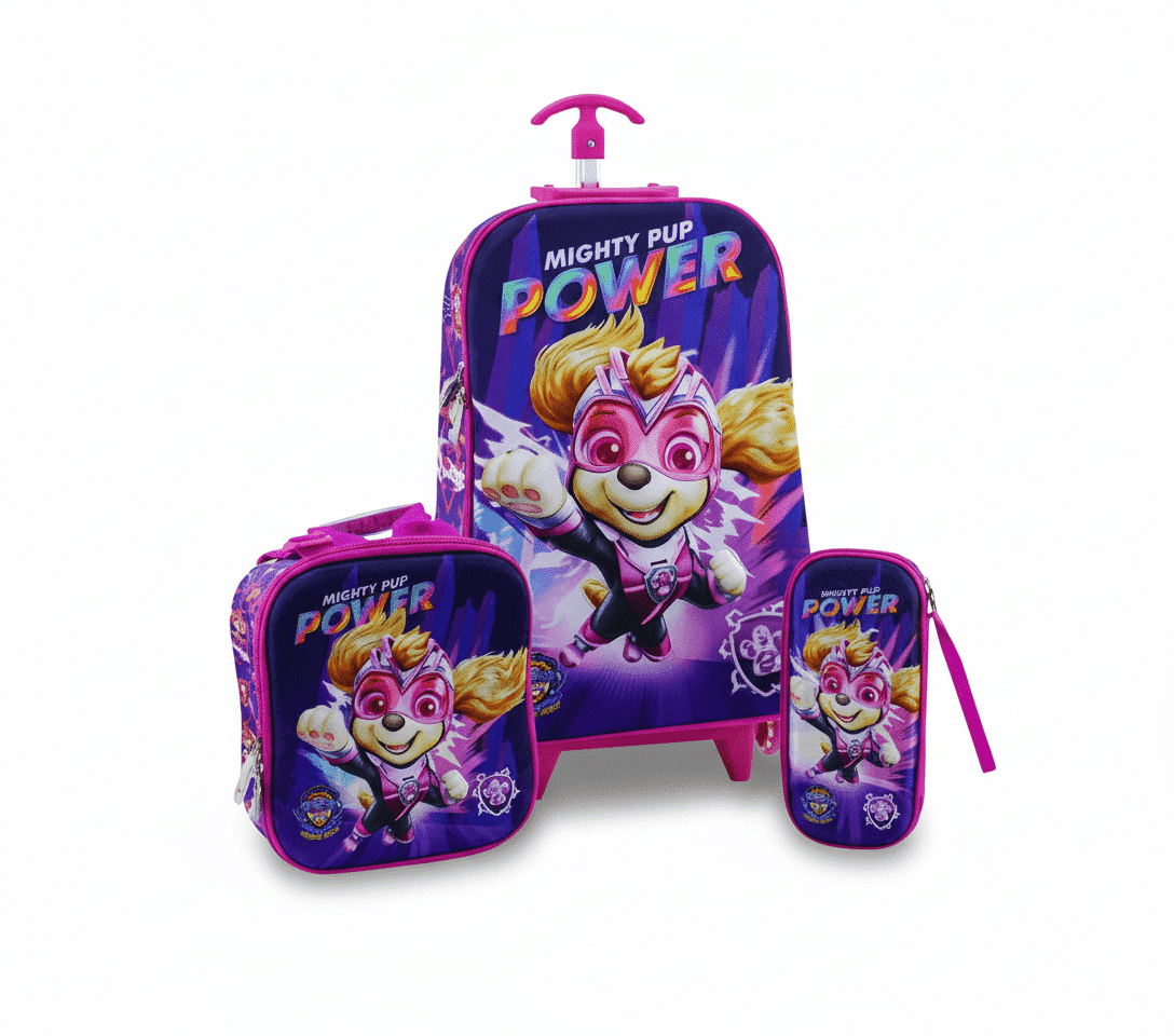 set-maleta-full-3d-eva-triple-rueda-paw-patrol-nina-scool Set escolar de Paw Patrol para niña con maleta 3D de triple rueda, lonchera y cartuchera original.
