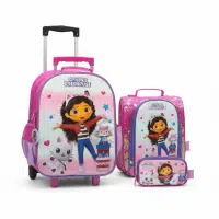 Set escolar premium de Gabby's Dollhouse con mochila de ruedas reforzada, lonchera térmica y cartuchera.
