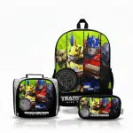 Pack escolar premium de Transformers con mochila de espalda verde y negra, lonchera térmica y cartuchera original de Rise of the Beasts.