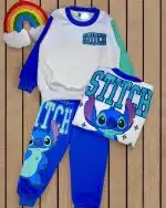 Conjunto Stitch para niños en algodón perchado Niño usando conjunto Stitch de Disney Polera infantil Stitch algodón perchado Conjunto de invierno Stitch para niño Set de ropa infantil Stitch celeste