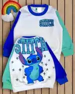 Conjunto Stitch para niños en algodón perchado Niño usando conjunto Stitch de Disney Polera infantil Stitch algodón perchado Conjunto de invierno Stitch para niño Set de ropa infantil Stitch celeste
