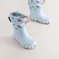 Botas de agua Dinosaurio azul con forro superior, calzado infantil impermeable y cómodo