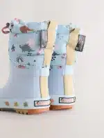 Botas de agua Dinosaurio azul con forro superior, calzado infantil impermeable y cómodo