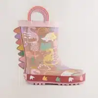 Botas de agua dinosaurio rosado para niños con asas, diseño exclusivo y calidad premium