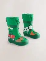 Botas de agua verde con animales de granja y Thinsulate térmico para niños