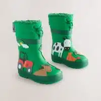 Botas de agua verde con animales de granja y Thinsulate térmico para niños