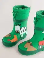Botas de agua verde con animales de granja y Thinsulate térmico para niños