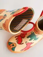 Botas de agua con asa color naranja con perritos para niños, diseño exclusivo y calidad premium