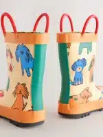 Botas de agua con asa color naranja con perritos para niños, diseño exclusivo y calidad premium