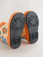 Botas de agua con asa color naranja con perritos para niños, diseño exclusivo y calidad premium