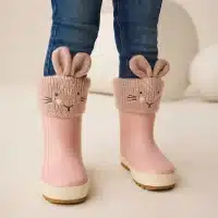 Botas de agua conejito rosa con puños forrados para niños, diseño exclusivo y calidad premium