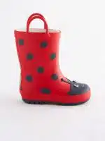 Botas de agua mariquita roja para niños con asa, diseño exclusivo de edición limitada y calidad premium