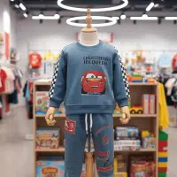 Conjunto de buzo para niño Rayo McQueen de algodón perchado color azul con pantalón jogger y polera estampada