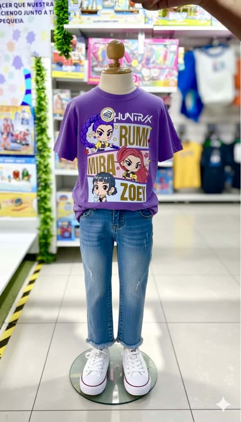 polo-huntrix-nina-morado-algodon Polo Huntrix para niña color morado estampado plastisol frente