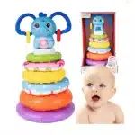 Torre apilable de encaje tipo Montessori con anillos de colores, base oscilante y aro de cascabel, juguete libre de BPA para bebés