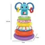 Torre apilable de encaje tipo Montessori con anillos de colores, base oscilante y aro de cascabel, juguete libre de BPA para bebés