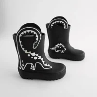 Botas para niño dinosaurio negro que brillan en la oscuridad La Mirilla Kids