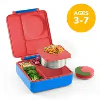 Lonchera bento OmieBox azul y rojo con termo integrado