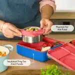 Lonchera bento OmieBox azul y rojo con termo integrado