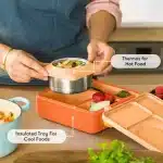 OmieBox lonchera térmica color melón y anaranjado con termo integrado en La Mirilla Kids Perú