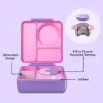 OmieBox lonchera térmica color rosado y morado con termo incorporado en La Mirilla Kids Perú