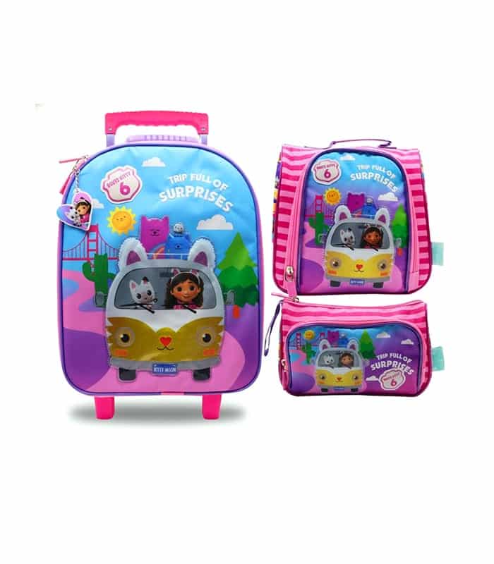 Pack escolar premium de Gabby Dollhouse Pack escolar premium de Gabby Dollhouse: Maleta con ruedas, lonchera y cartuchera original para niñas en La Mirilla Kids