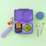 Set de cubiertos de acero inoxidable con estuche UP Pod morado para lonchera OmieBox UP