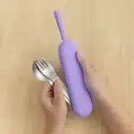 Set de cubiertos de acero inoxidable con estuche UP Pod morado para lonchera OmieBox UP