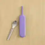 Set de cubiertos de acero inoxidable con estuche UP Pod morado para lonchera OmieBox UP