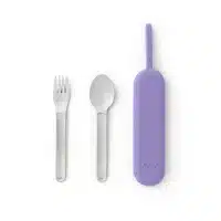 Set de cubiertos de acero inoxidable con estuche UP Pod morado para lonchera OmieBox UP