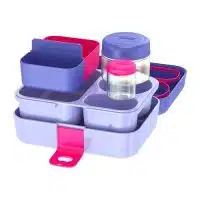 Lonchera modular Thermos lila para niñas con divisiones internas, contenedores de 236ml y 59ml, material libre de BPA.