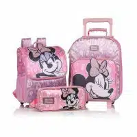 Pack escolar premium de Minnie Mouse con maleta de ruedas, lonchera y cartuchera original en La Mirilla Kids.