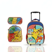 Pack escolar de Pokémon original con maleta de ruedas premium, lonchera térmica y cartuchera de Pikachu y amigos.