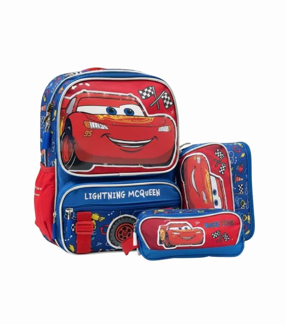 mochila-de-cars-para-ninos-premium-rayo-mcqueen-peru Pack escolar premium de Cars con mochila de espalda del Rayo McQueen, lonchera y cartuchera original de Disney.