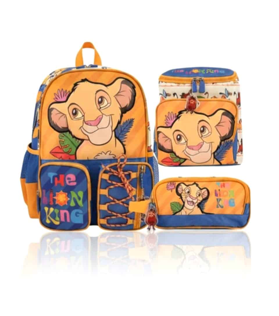 mochila-escolar-simba-original-rey-leon-disney-peru Pack escolar premium de El Rey León con mochila de espalda de Simba, lonchera térmica y cartuchera original de Disney.