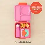 Botella de agua OmieBottle rosada de silicona que encaja dentro de la lonchera OmieBox