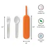 Set de cubiertos de acero inoxidable con estuche UP Pod anaranjado para lonchera OmieBox UP