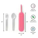 Set de cubiertos de acero inoxidable con estuche UP Pod rosado para lonchera OmieBox UP