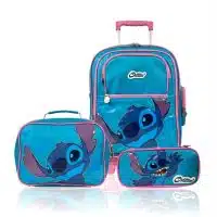 Pack escolar premium de Stitch con maleta de ruedas turquesa, lonchera térmica y cartuchera original de Disney.