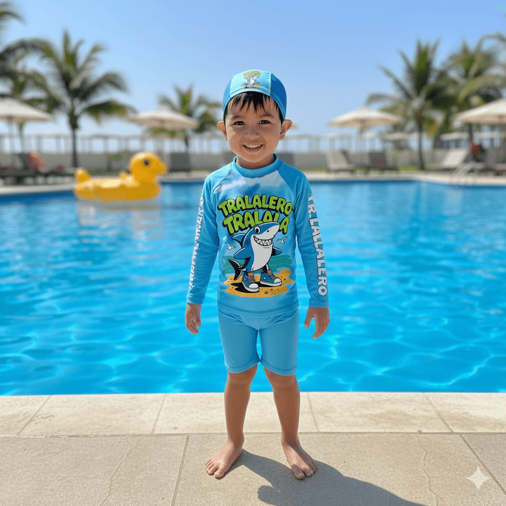ropa-de-bano-enterizo-tralalero-proteccion-uv50-la-mirilla-kids Ropa de baño enterizo Tralalero para niños y niñas con protección solar UV50+ y gorro de regalo