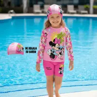 Ropa de baño de dos piezas Minnie Mouse para niñas con protección solar UV50+ y gorro de regalo