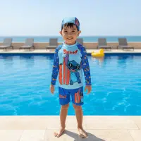 Conjunto de ropa de baño de Stitch para niño de dos piezas con protección solar UV50+ y gorro de regalo